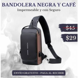  BOLSO PECHERO FASHION ULTRA IMPERMEABLE CON SEGURO (NEGRO Y CAFÉ) 