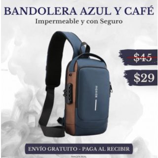  BOLSO PECHERO FASHION ULTRA IMPERMEABLE CON SEGURO (AZUL Y CAFÉ) 