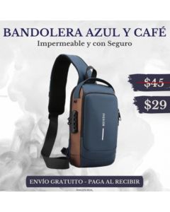 BOLSO PECHERO FASHION ULTRA IMPERMEABLE CON SEGURO (AZUL Y CAFÉ)